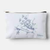 Grandma Blue Toile Floral Cosmetic アクセサリーポーチ (正面)