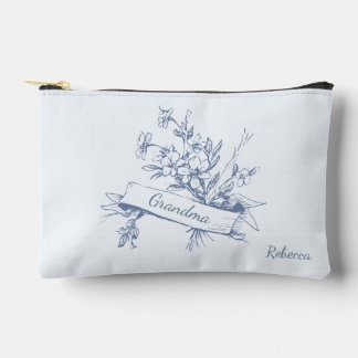 Grandma Blue Toile Floral Cosmetic アクセサリーポーチ