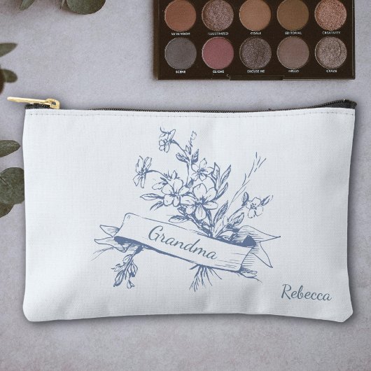 Grandma Blue Toile Floral Cosmetic アクセサリーポーチ