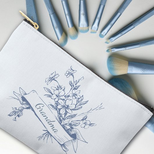 Grandma Blue Toile Floral Cosmetic アクセサリーポーチ