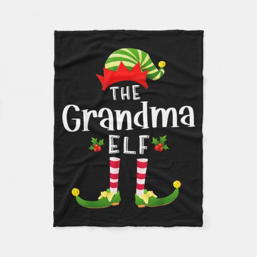 Grandma Christmas Elf Matching Pajama X-mas Party  フリースブランケット (正面)