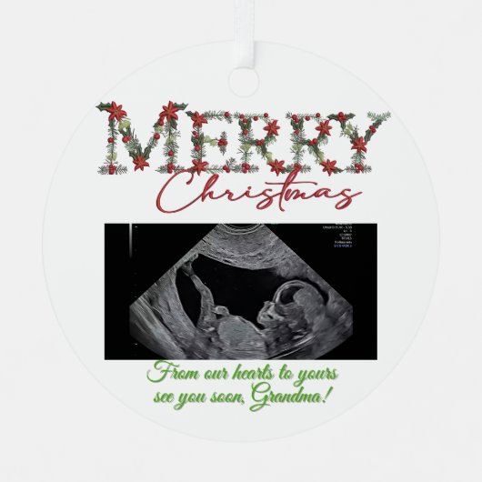 Grandma Christmas Ornament With a Baby Sonogram メタルオーナメント (正面)