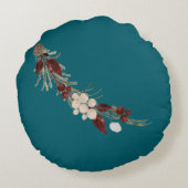 Grandma Christmas wreath on a rich teal  ラウンドクッション (裏面)