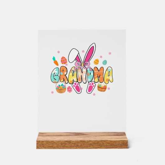 Grandma Easter Grandma Coquette Bunny Ears Eggs Ba アクリルサイン (正面)