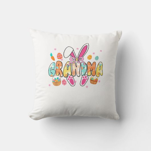 Grandma Easter Grandma Coquette Bunny Ears Eggs Ba クッション (正面)