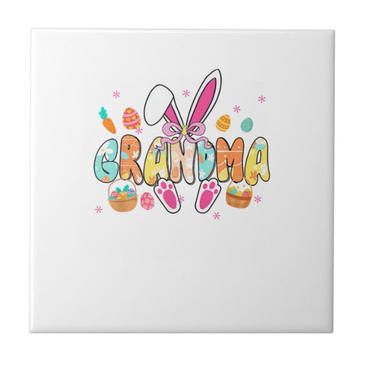 Grandma Easter Grandma Coquette Bunny Ears Eggs Ba タイル (正面)