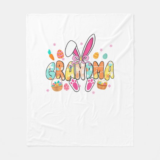 Grandma Easter Grandma Coquette Bunny Ears Eggs Ba フリースブランケット (正面)