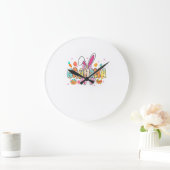 Grandma Easter Grandma Coquette Bunny Ears Eggs Ba ラージ壁時計 (ホーム)