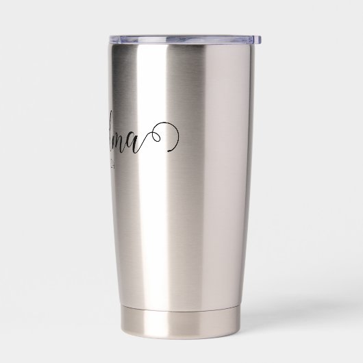 Grandma Est Modern Black Script Custom Date 保温保冷タンブラー (左面)