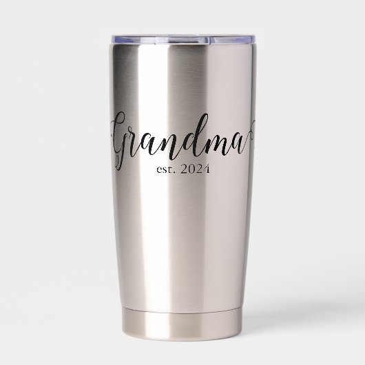 Grandma Est Modern Black Script Custom Date 保温保冷タンブラー (正面)
