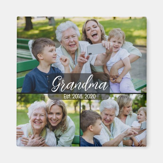 Grandma Est. White script 3 photo マグネット (正面)