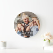 Grandma Est. White script photo ラージ壁時計 (ホーム)