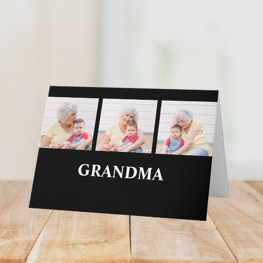 Grandma Established Black 3 Photo Grandparents Day カード
