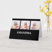 Grandma Established Black 3 Photo Grandparents Day カード (黄色い花)