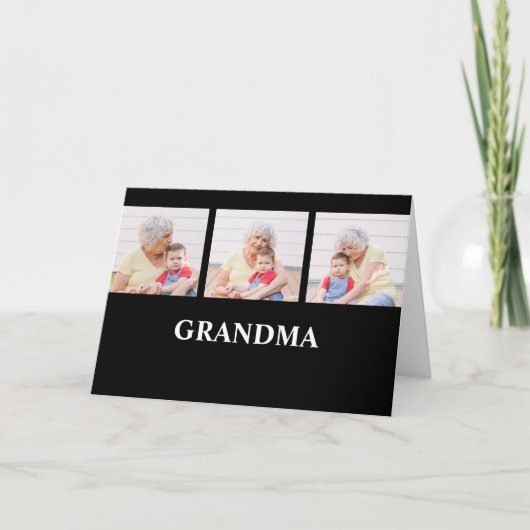 Grandma Established Black 3 Photo Grandparents Day カード (正面)