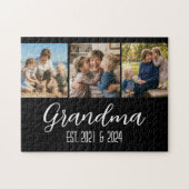 Grandma Established Black 3 Photo White Script ジグソーパズル (横)
