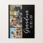 Grandma Established Black 3 Photo White Script ジグソーパズル (縦)