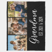 Grandma Established Black 3 Photo White Script フリースブランケット (正面)