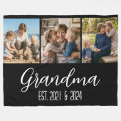 Grandma Established Black 3 Photo White Script フリースブランケット (正面(横))
