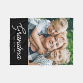 Grandma Established Black Modern Script Photo フリースブランケット (正面(横))