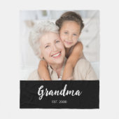Grandma Established Black Modern Script Photo  フリースブランケット (正面)