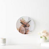 Grandma Established Black Script Photo ラウンド壁時計 (ホーム)