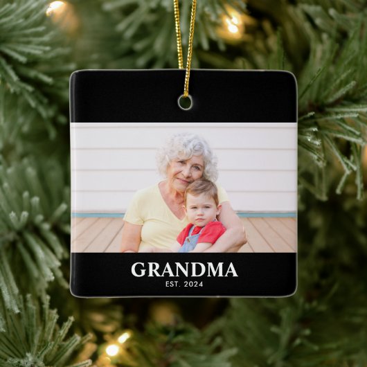 Grandma Established Black White Bold Photo セラミックオーナメント (ツリー)
