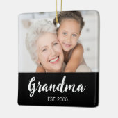 Grandma Established Black White Script Photo セラミックオーナメント (左)