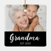 Grandma Established Black White Script Photo セラミックオーナメント (裏面)