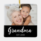 Grandma Established Black White Script Photo セラミックオーナメント (正面)