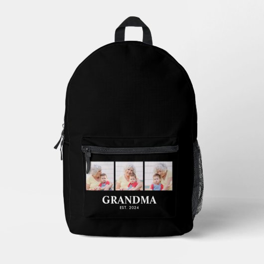 Grandma Established Bold Black 3 Photo プリントバックパック (正面)