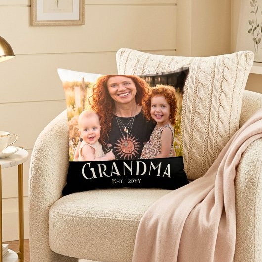 Grandma Established Custom Name Year Photo Black クッション
