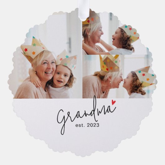 Grandma Established Modern Script 3 Photo オーナメントカード (裏面)