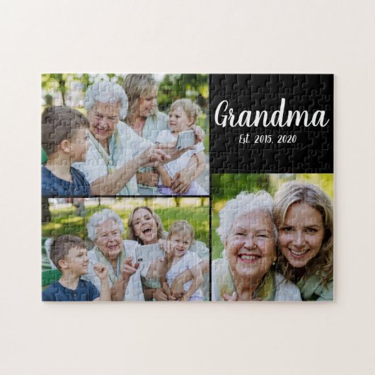Grandma Established Modern Script Black 3 Photo ジグソーパズル (横)