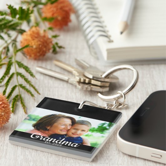 Grandma Established Modern Script Photo  キーホルダー (正面右)