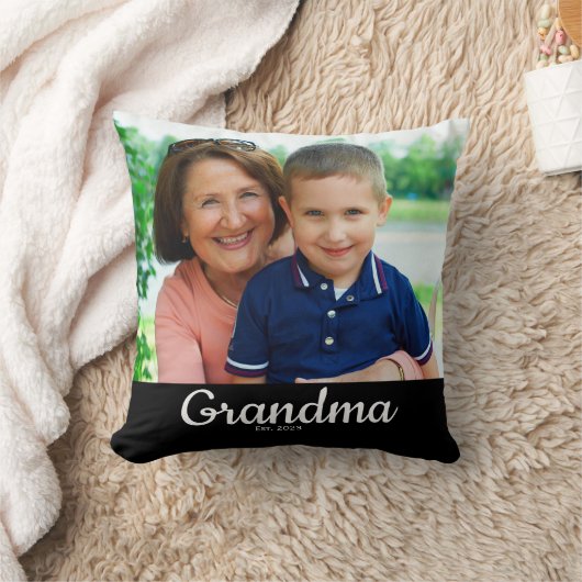 Grandma Established Modern Script Photo  クッション (ブランケット)