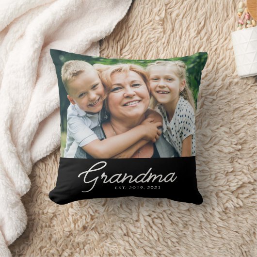 Grandma Established Modern Script Photo クッション (ブランケット)