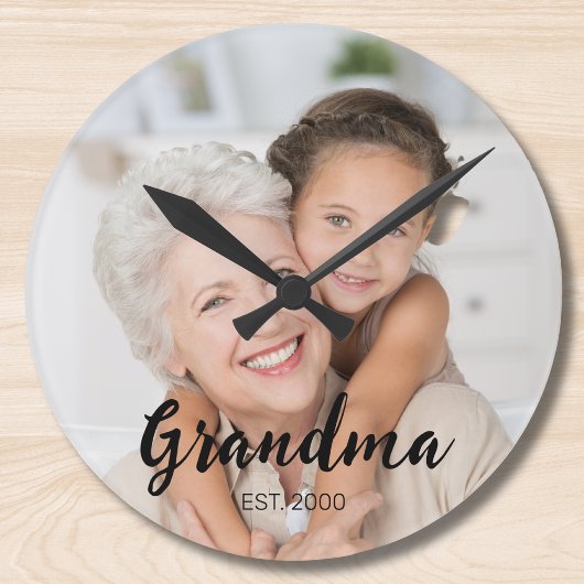 Grandma Established Modern Script Photo ラウンド壁時計