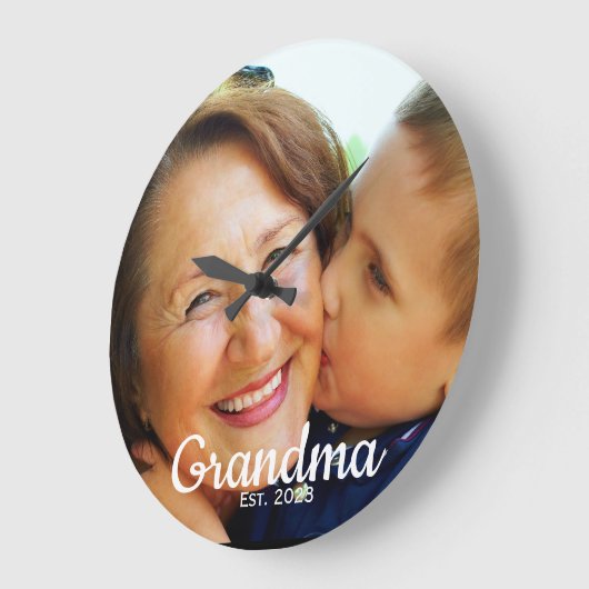 Grandma Established Modern Script Photo  ラージ壁時計 (傾斜)