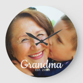 Grandma Established Modern Script Photo  ラージ壁時計