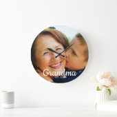 Grandma Established Modern Script Photo  ラージ壁時計 (ホーム)