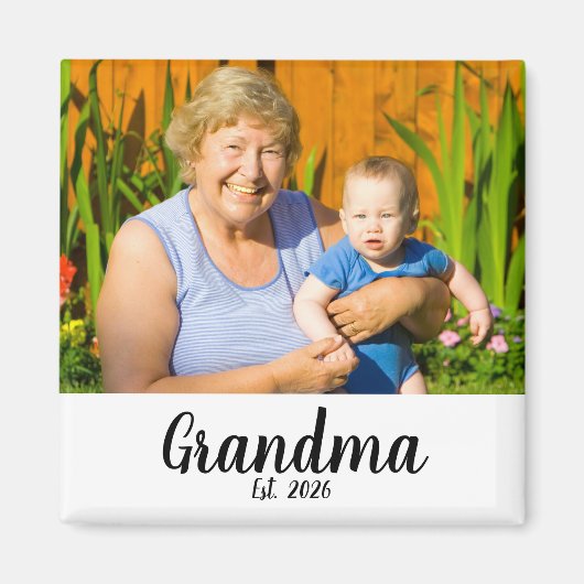 Grandma Established Photo Gift Magnet マグネット (正面)