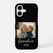 Grandma Established Photo White Script Text iPhone 16ケース (裏面)