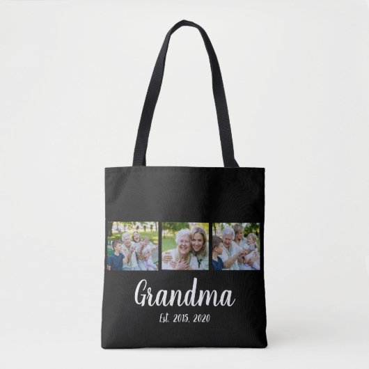 Grandma Established Script Black 3 Photo Tote Bag トートバッグ (正面)