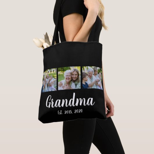 Grandma Established Script Black 3 Photo Tote Bag トートバッグ (クローズアップ)