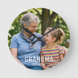 Grandma Established Script Black Photo  ラウンド壁時計