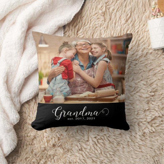 Grandma Established Script Gift Photo クッション (ブランケット)