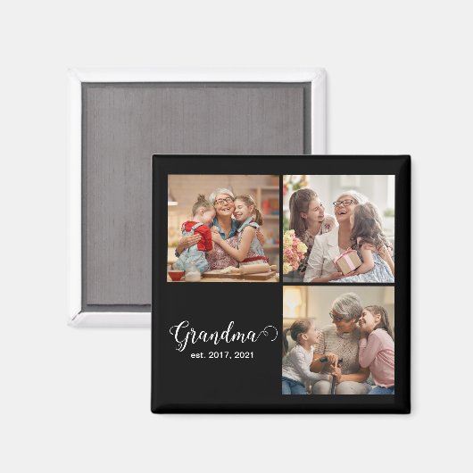 Grandma Established Script Gift Photo マグネット (正面/裏面)