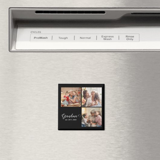Grandma Established Script Gift Photo マグネット (インサイチュ (食洗機))