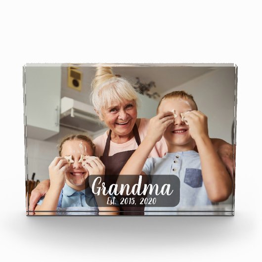 Grandma Established White Script Photo フォトブロック (正面)